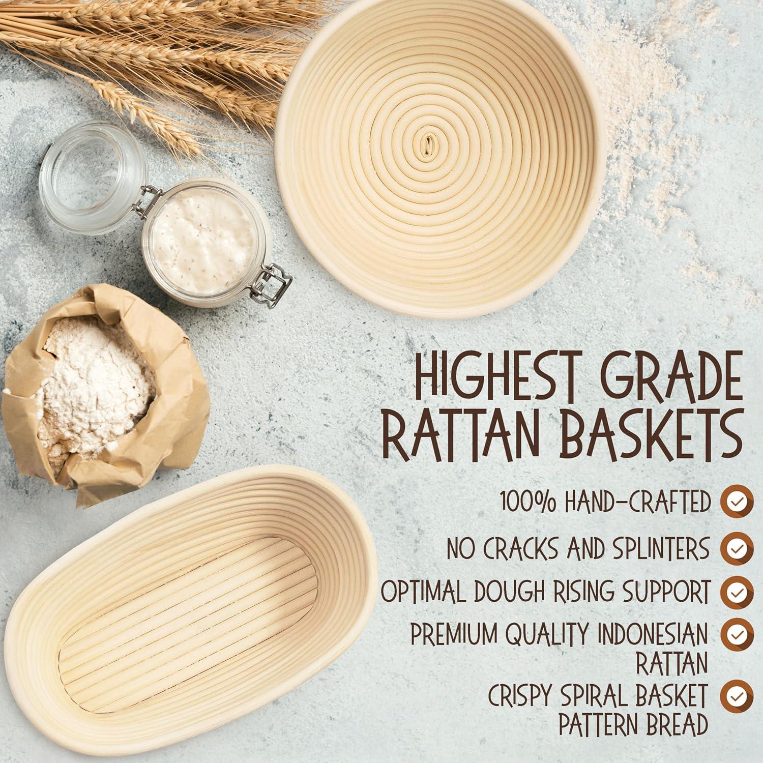 imageSuperbaking Banneton Bread Proofing Basket Sourdough Bread Baking Supplies Round 9 Inch Sourdough Starter Kit Proofing Basket for Baking Bread Making Supplies Tools Banneton Basket Gift SetRoundOval Gift Set