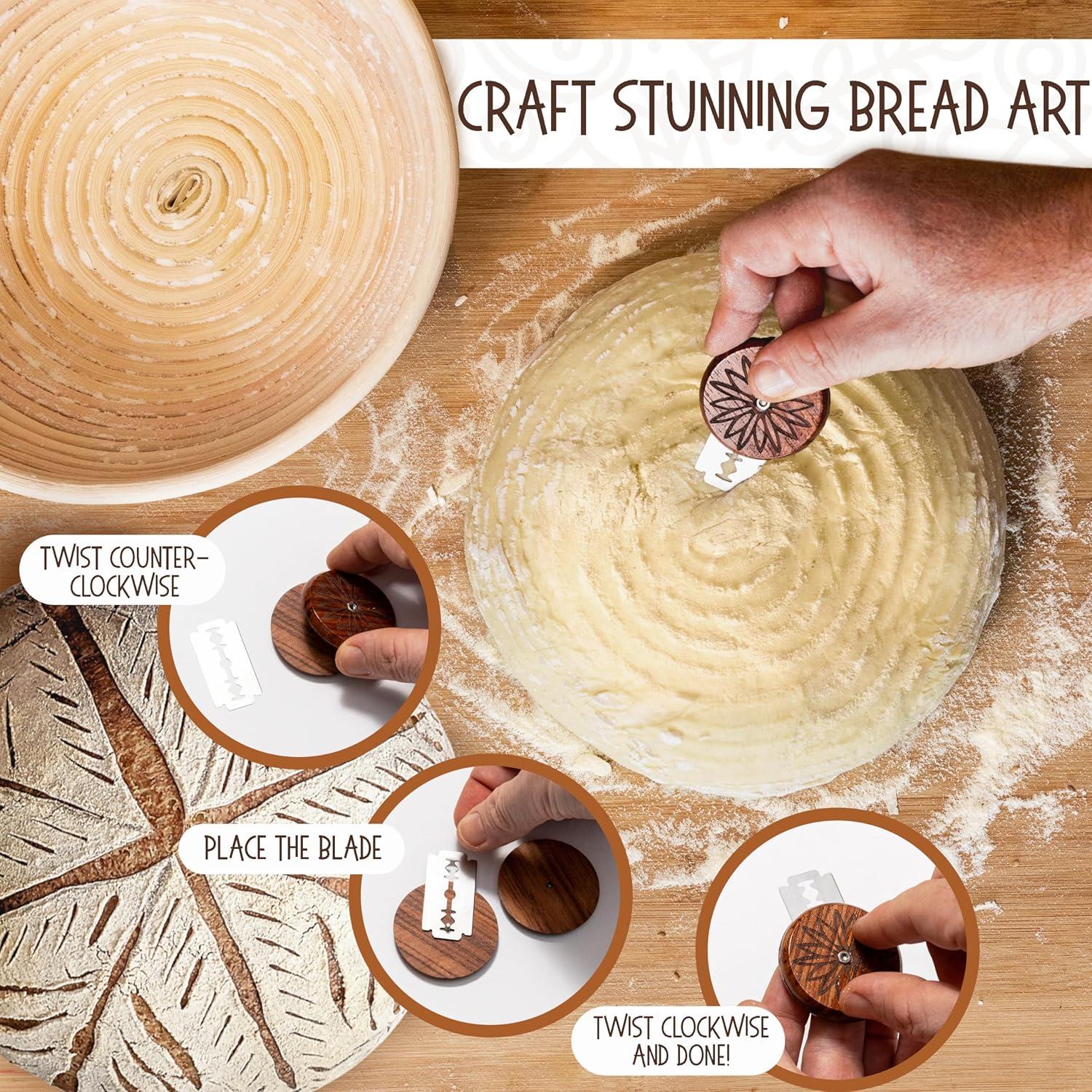 imageSuperbaking Banneton Bread Proofing Basket Sourdough Bread Baking Supplies Round 9 Inch Sourdough Starter Kit Proofing Basket for Baking Bread Making Supplies Tools Banneton Basket Gift SetRoundOval Gift Set