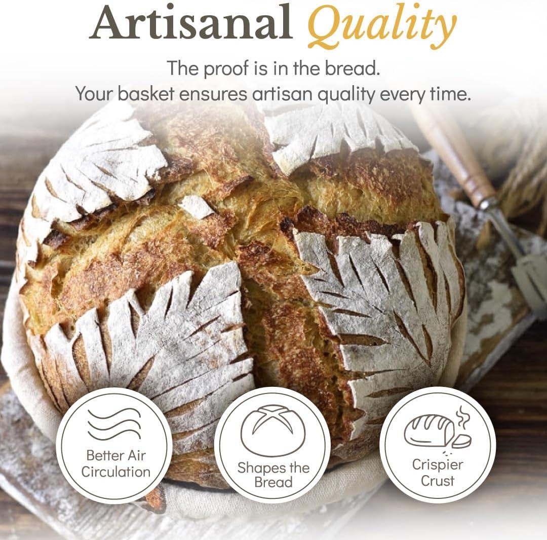 imageSuperbaking Banneton Bread Proofing Basket Sourdough Bread Baking Supplies Round 9 Inch Sourdough Starter Kit Proofing Basket for Baking Bread Making Supplies Tools Banneton Basket Gift SetRound