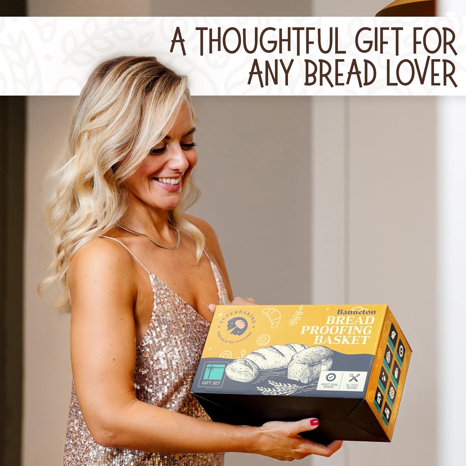 imageSuperbaking Banneton Bread Proofing Basket Sourdough Bread Baking Supplies Round 9 Inch Sourdough Starter Kit Proofing Basket for Baking Bread Making Supplies Tools Banneton Basket Gift SetOval Gift Set
