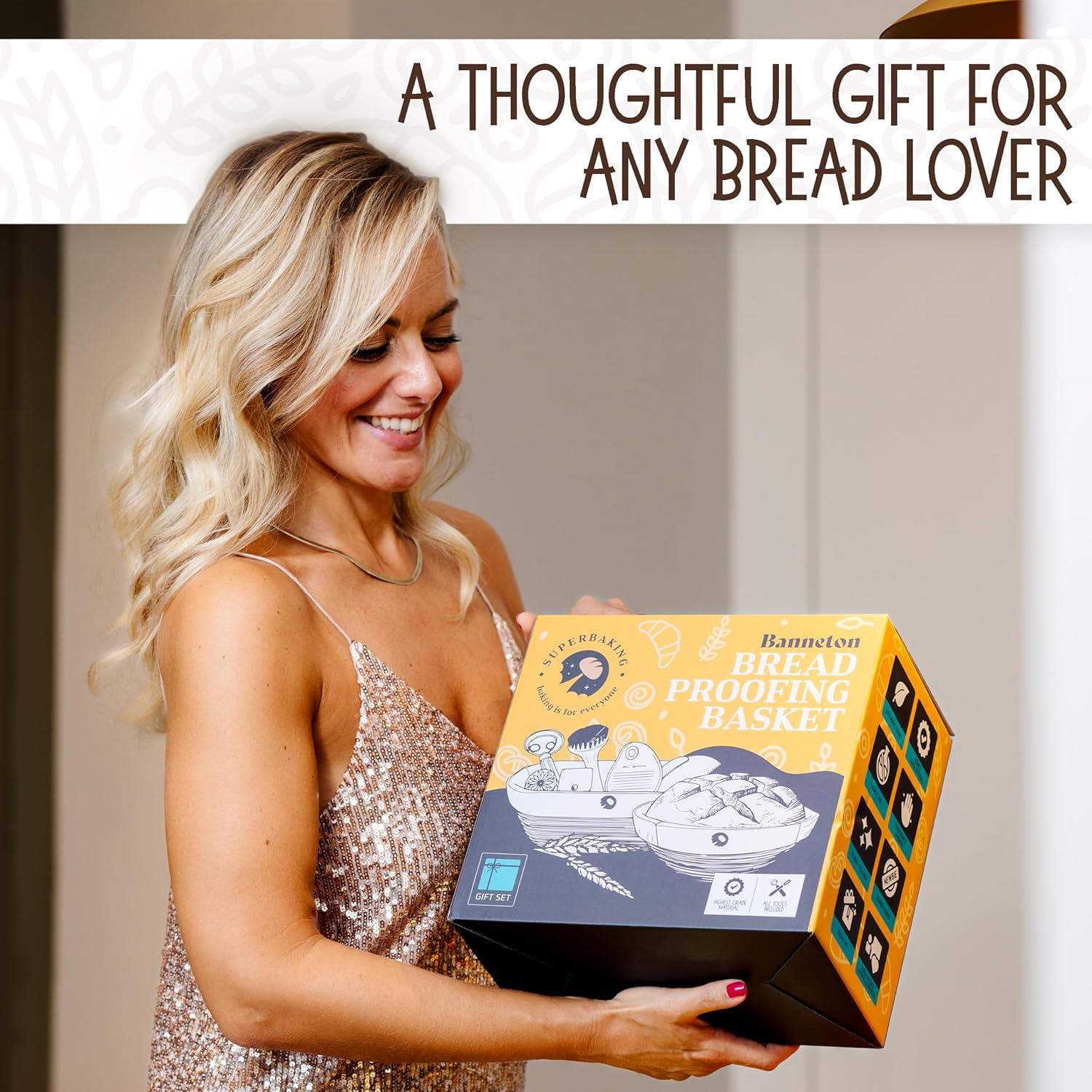 imageSuperbaking Banneton Bread Proofing Basket Sourdough Bread Baking Supplies Round 9 Inch Sourdough Starter Kit Proofing Basket for Baking Bread Making Supplies Tools Banneton Basket Gift SetRoundOval Gift Set
