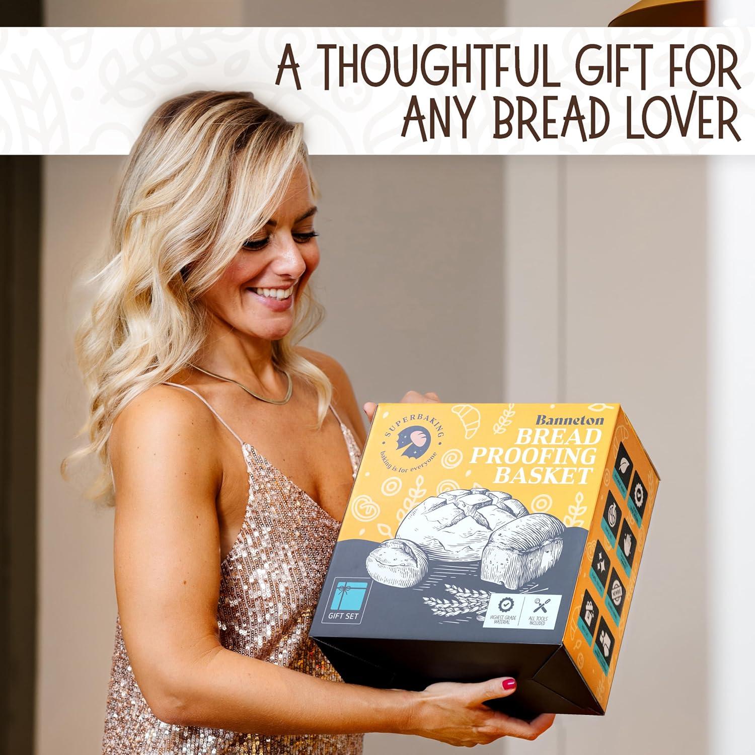 imageSuperbaking Banneton Bread Proofing Basket Sourdough Bread Baking Supplies Round 9 Inch Sourdough Starter Kit Proofing Basket for Baking Bread Making Supplies Tools Banneton Basket Gift SetRound Gift Set