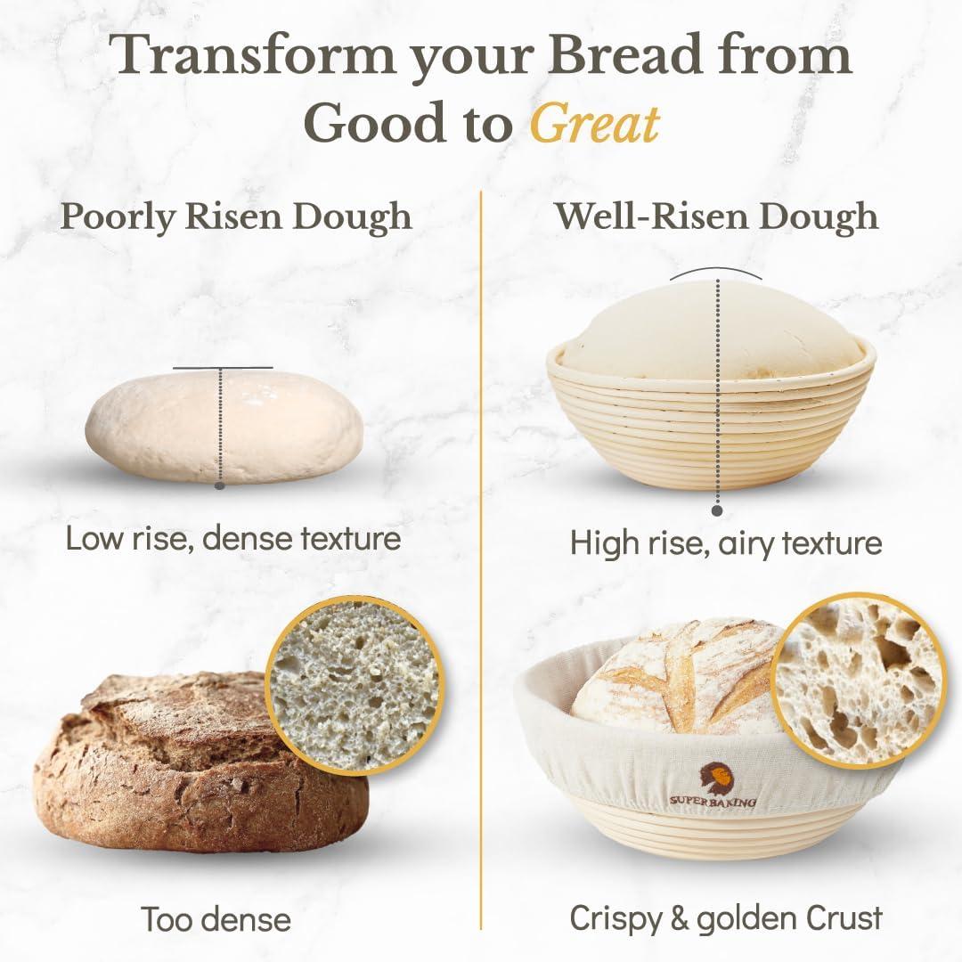imageSuperbaking Banneton Bread Proofing Basket Sourdough Bread Baking Supplies Round 9 Inch Sourdough Starter Kit Proofing Basket for Baking Bread Making Supplies Tools Banneton Basket Gift SetRound