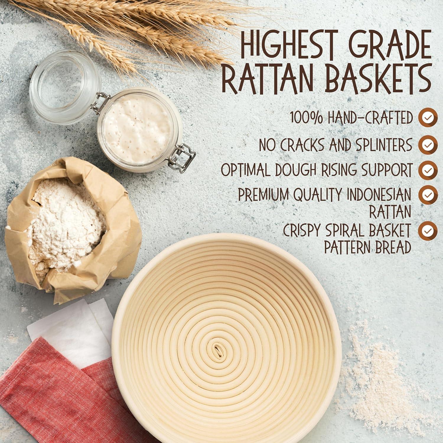 imageSuperbaking Banneton Bread Proofing Basket Sourdough Bread Baking Supplies Round 9 Inch Sourdough Starter Kit Proofing Basket for Baking Bread Making Supplies Tools Banneton Basket Gift SetRound Gift Set