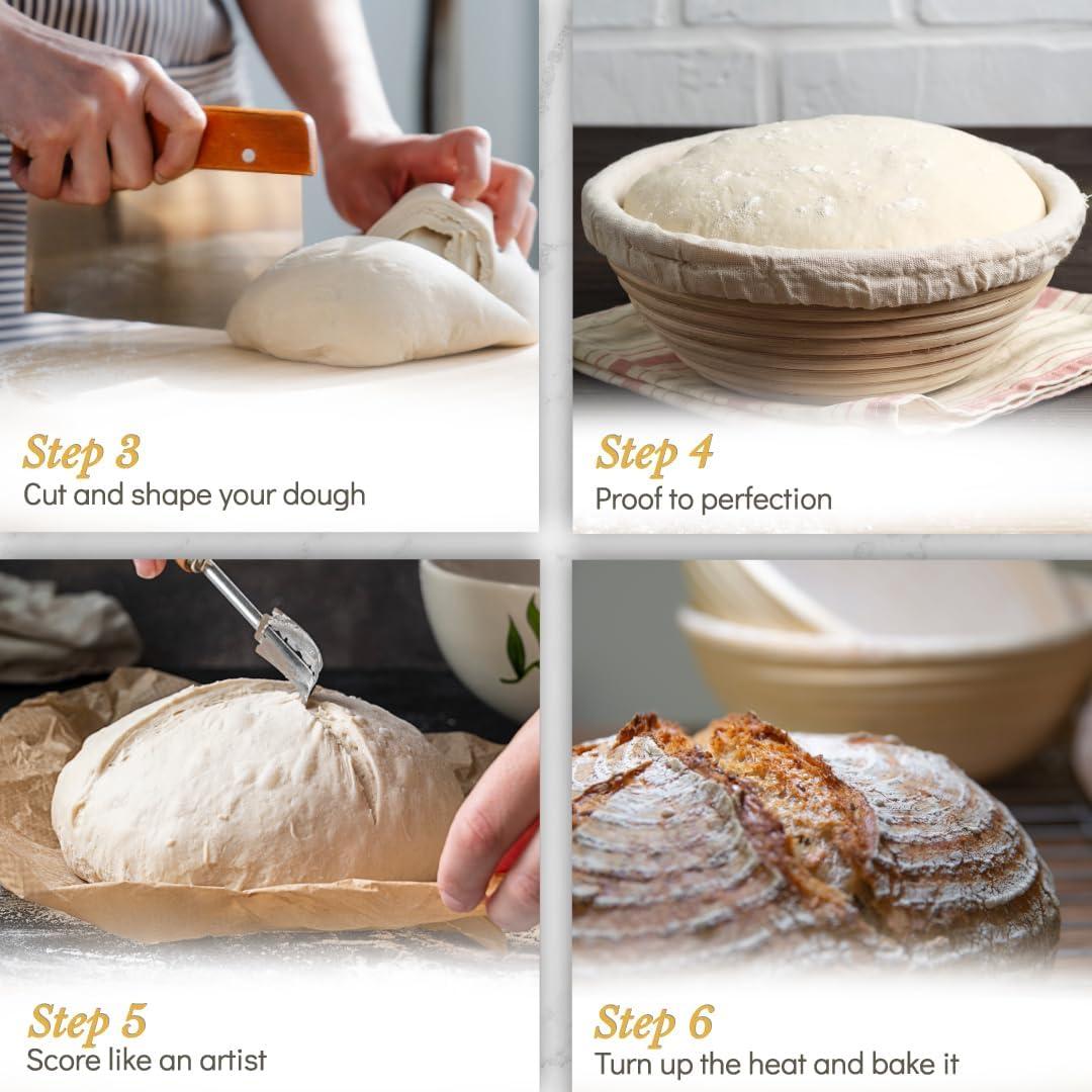 imageSuperbaking Banneton Bread Proofing Basket Sourdough Bread Baking Supplies Round 9 Inch Sourdough Starter Kit Proofing Basket for Baking Bread Making Supplies Tools Banneton Basket Gift SetRound