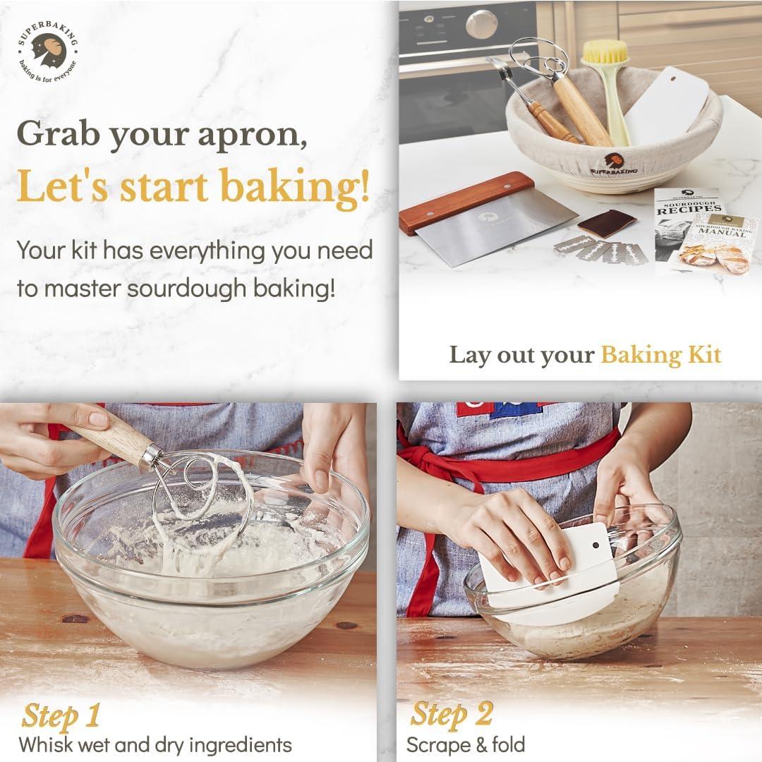 imageSuperbaking Banneton Bread Proofing Basket Sourdough Bread Baking Supplies Round 9 Inch Sourdough Starter Kit Proofing Basket for Baking Bread Making Supplies Tools Banneton Basket Gift SetRound