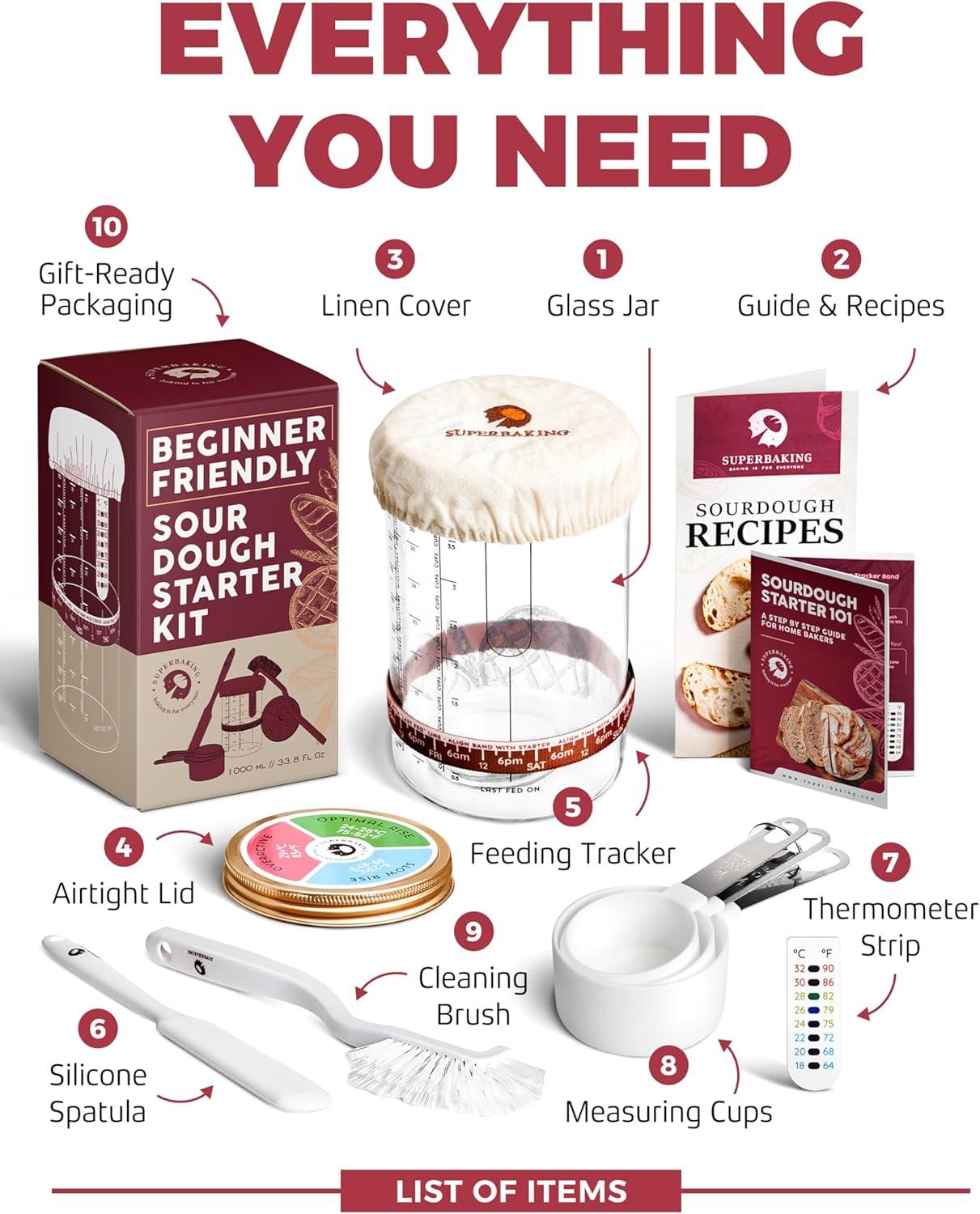 imageSuperbaking Sourdough Starter Jar Beginner Sourdough Starter Kit 34oz Wide Mouth Sour Dough Glass Jar with Guides ampamp Recipes Sourdough Bread Baking Supplies Sourdough Container Crock