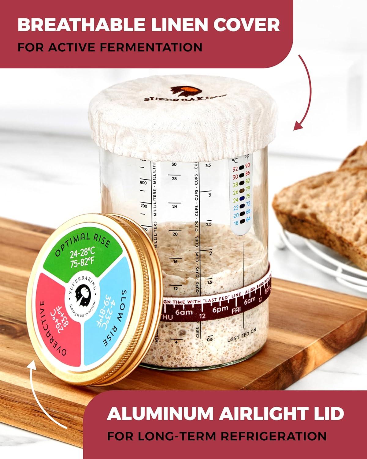 imageSuperbaking Sourdough Starter Jar Beginner Sourdough Starter Kit 34oz Wide Mouth Sour Dough Glass Jar with Guides ampamp Recipes Sourdough Bread Baking Supplies Sourdough Container Crock