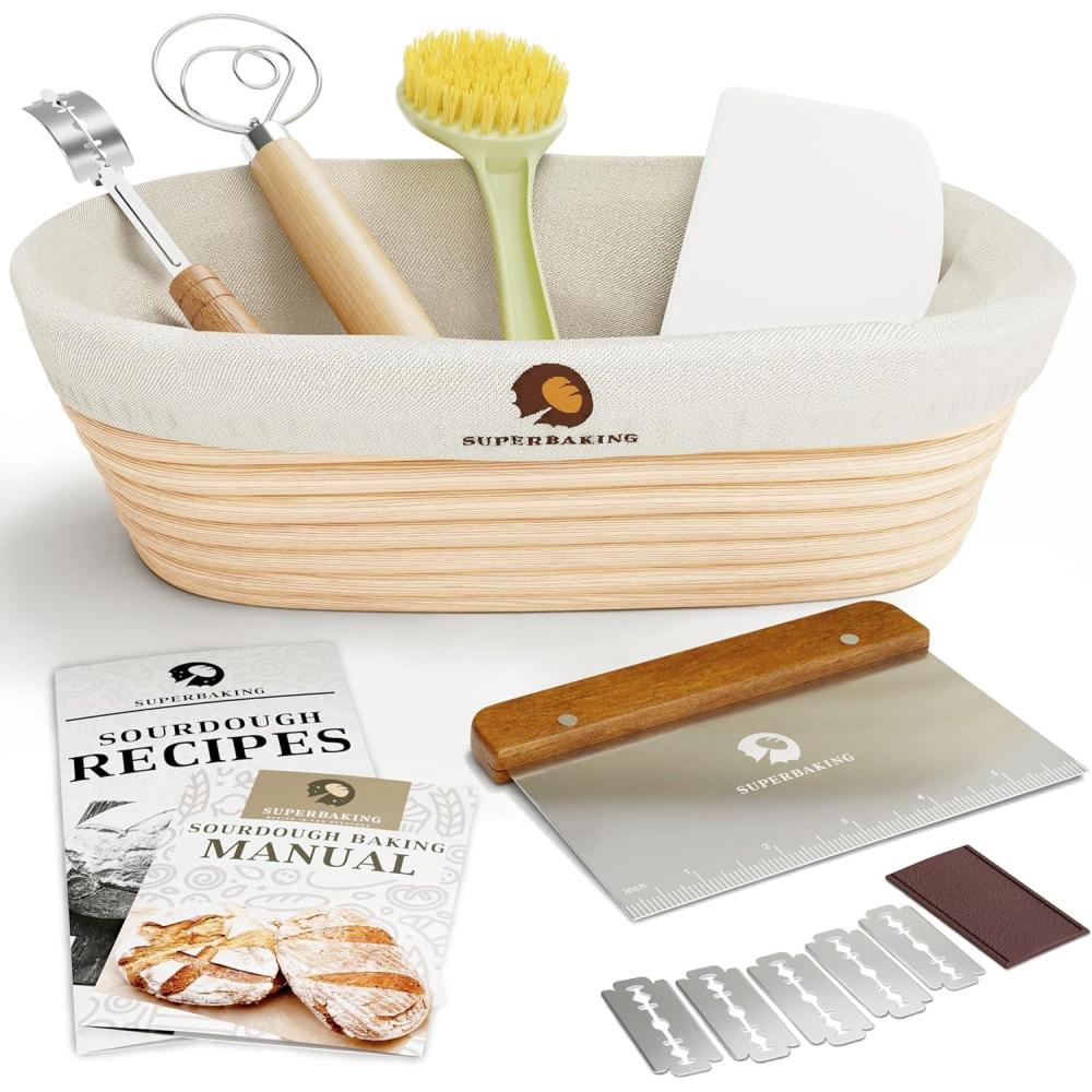 imageSuperbaking Banneton Bread Proofing Basket Sourdough Bread Baking Supplies Round 9 Inch Sourdough Starter Kit Proofing Basket for Baking Bread Making Supplies Tools Banneton Basket Gift SetOval