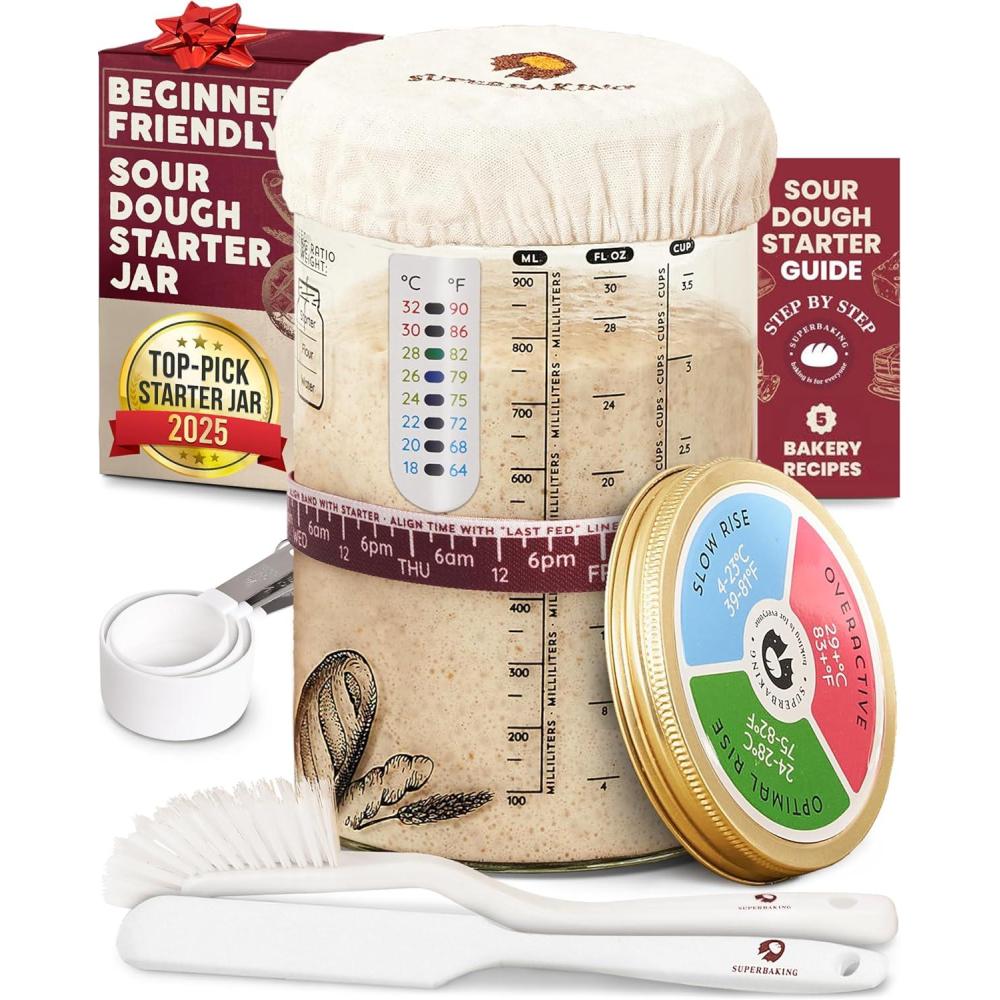 imageSuperbaking Sourdough Starter Jar Beginner Sourdough Starter Kit 34oz Wide Mouth Sour Dough Glass Jar with Guides ampamp Recipes Sourdough Bread Baking Supplies Sourdough Container Crock