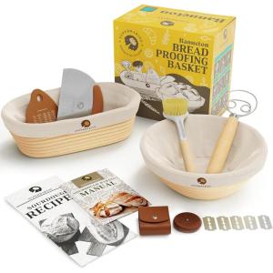 imageSuperbaking Banneton Bread Proofing Basket Sourdough Bread Baking Supplies Round 9 Inch Sourdough Starter Kit Proofing Basket for Baking Bread Making Supplies Tools Banneton Basket Gift SetRoundOval Gift Set