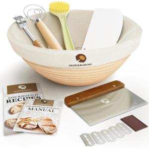 imageSuperbaking Banneton Bread Proofing Basket Sourdough Bread Baking Supplies Round 9 Inch Sourdough Starter Kit Proofing Basket for Baking Bread Making Supplies Tools Banneton Basket Gift SetRound