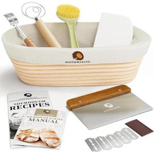 imageSuperbaking Banneton Bread Proofing Basket Sourdough Bread Baking Supplies Round 9 Inch Sourdough Starter Kit Proofing Basket for Baking Bread Making Supplies Tools Banneton Basket Gift SetOval