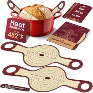 imageSuperbaking Silicone Bread Sling 2 Pcs  9in Round ampamp Oval 482F Heat Resistant Dough Lifter NonStick Dutch Oven Liners Long Handles Reusable Sourdough Bread Baking Supplies Sourdough GiftsRound Pack Of 2