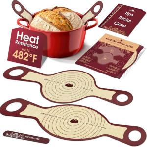 imageSuperbaking Silicone Bread Sling 2 Pcs  9in Round ampamp Oval 482F Heat Resistant Dough Lifter NonStick Dutch Oven Liners Long Handles Reusable Sourdough Bread Baking Supplies Sourdough GiftsRound  Oval