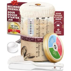 imageSuperbaking Sourdough Starter Jar Beginner Sourdough Starter Kit 34oz Wide Mouth Sour Dough Glass Jar with Guides ampamp Recipes Sourdough Bread Baking Supplies Sourdough Container Crock