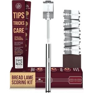 imageSuperbaking Bread Lame  Sourdough Scoring Tool with 5 Extra Blades  Baking Supplies for Home Bakers  Sourdough Razor Scorer  Bread Making Tools  Gift for Bakers  Premium Ergonomic Wooden HandleStainless Steel