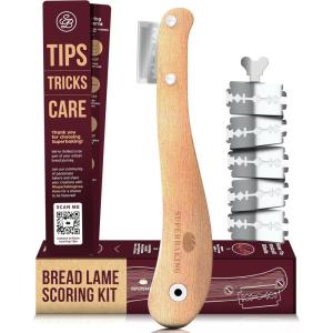 imageSuperbaking Bread Lame  Sourdough Scoring Tool with 5 Extra Blades  Baking Supplies for Home Bakers  Sourdough Razor Scorer  Bread Making Tools  Gift for Bakers  Premium Ergonomic Wooden HandlePremium