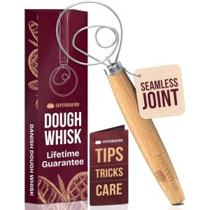 imageSuperbaking Danish Dough Whisk  12quot Bread Whisk for Dough Mixing  Single Eye Design Sourdough Whisk  Sourdough Bread Baking Supplies  Bread Making Tools and Accessories  Ergonomic Wooden HandleBeechwood