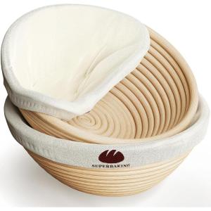 imageSuperbaking Sourdough Starter Kit 9quot SplinterFree Banneton Bread Proofing Basket Set with NonStick Silicone Dough Sling ampamp Glass Starter Jar Kit Sourdough Bread Baking Supplies Sourdough ToolsSet Of 2 Round